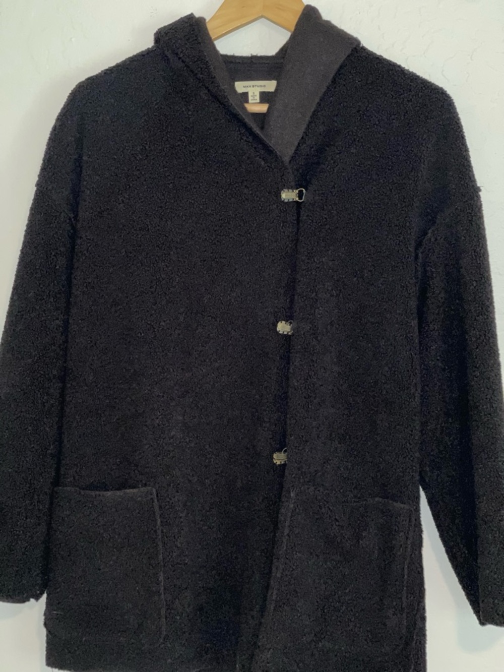Max Studio Black Teddy Fleece Hooded Jacket